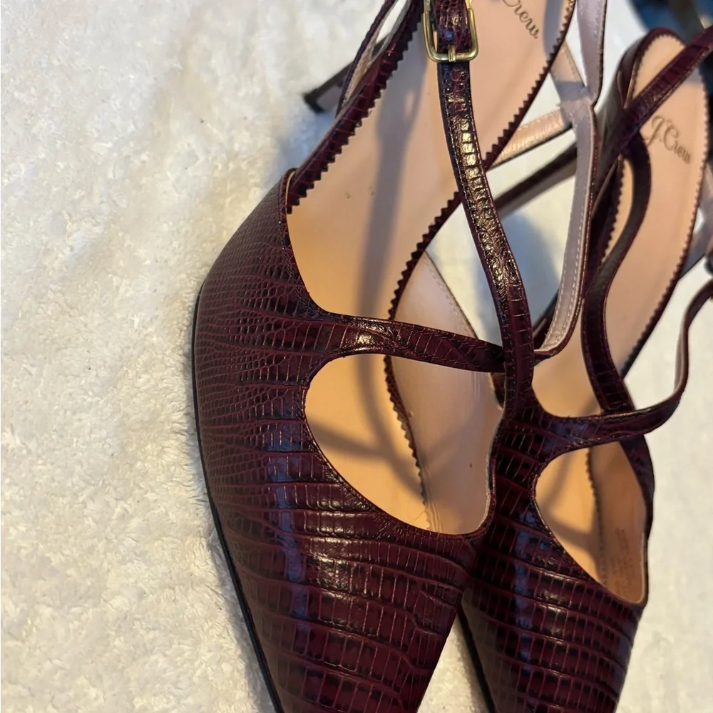 J. Crew Burgundy Textured Leather Slingback Heels